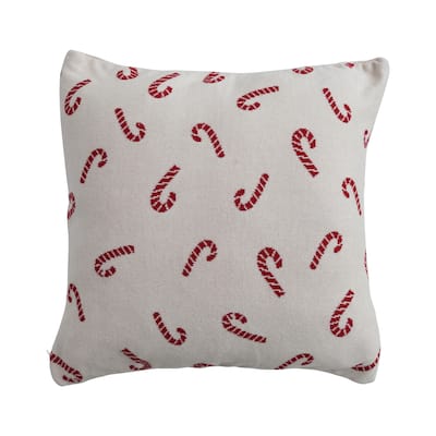Whimsical Cotton Knit Pillow with Candy Cane Pattern