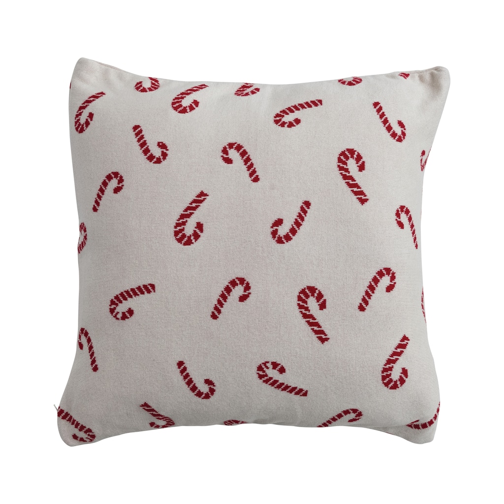 Whimsical Cotton Knit Pillow with Candy Cane Pattern