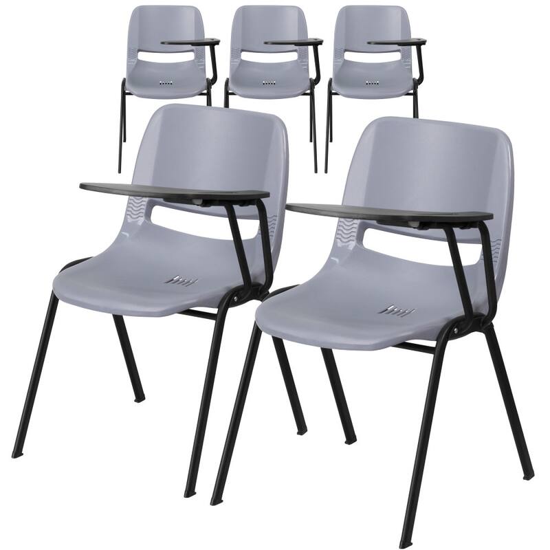 5 Pack Ergonomic Shell Chair with Left Handed Flip-Up Tablet Arm - Grey