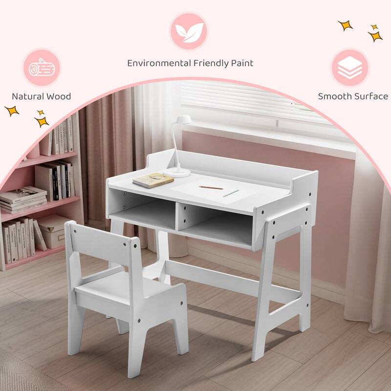 MDF Children's Study Desk And Chair Set With 2 Storage Compartments