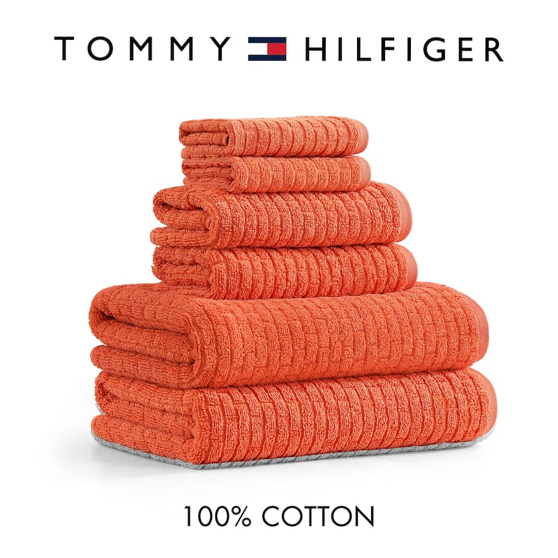 Tommy Hilfiger Brick Texture Solid Cotton 6 Piece Towel Set - 6 Piece - Orange