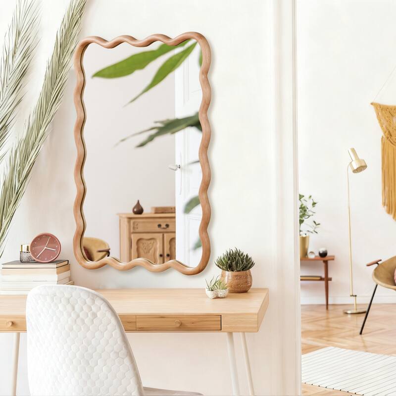 24"x 36" Wavy Rectangle Solid Wood Frame Decorative Mirror,For Bedroom, Bathroom, Living Room, Entryway