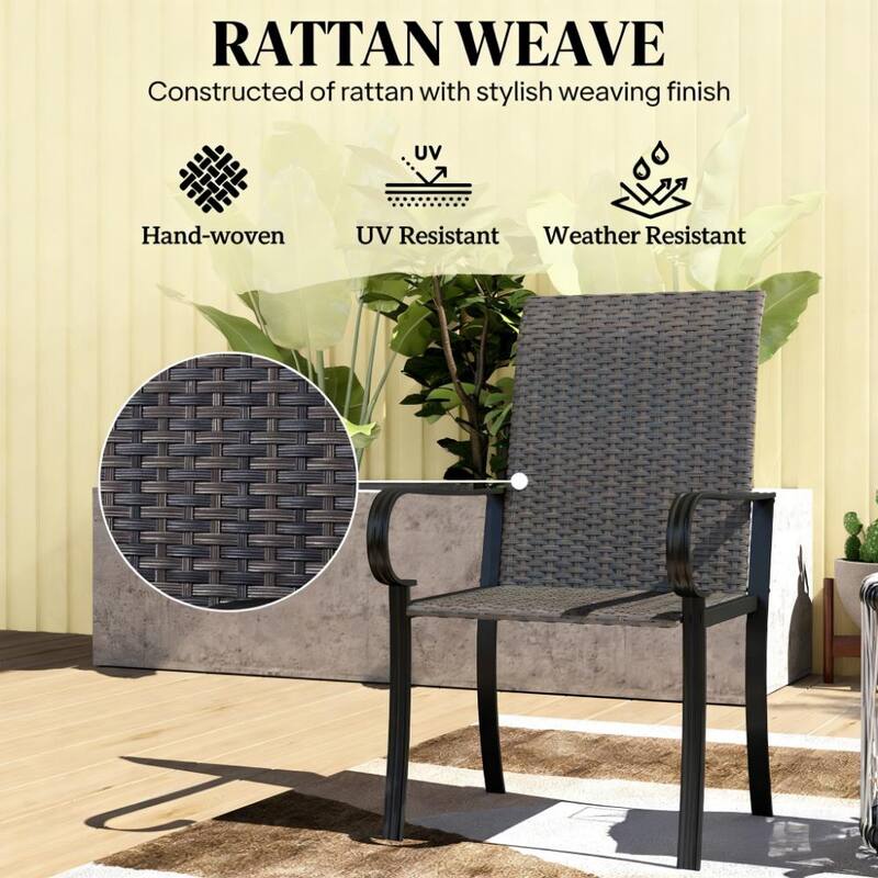 GDFStudio Amaris PE Rattan Outdoor Chair with High Back and Armrests Set of 2