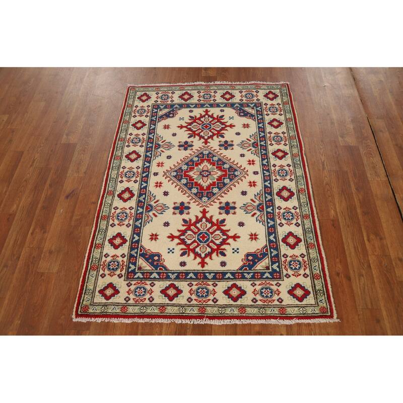 Geometric Kazak Foyer Rug Hand-Knotted Traditional Wool Carpet - 2'11"x 4'0"