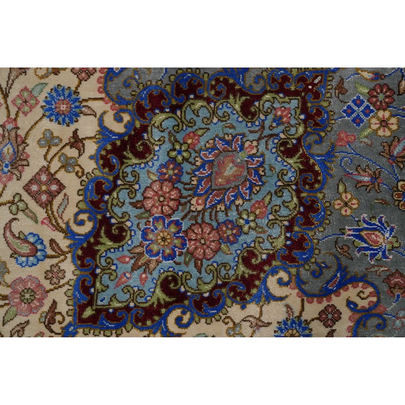 Hand Knotted Oriental 100% Silk Carpet Traditional Floral Red Qum Area Rug - 13' 2'' X 9' 7''