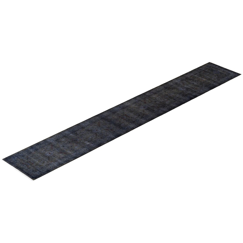 Overton Hand Knotted Wool Vintage Inspired Modern Contemporary Overdyed Gray Runner Rug - 2' 8" x 18' 10"