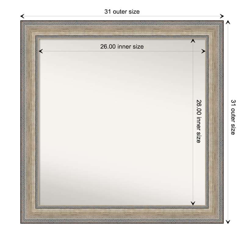 Fleur Silver Non-Beveled Wood Framed Bathroom Vanity Wall Mirror - Fleur Champagne Silver - Glass Size 26x26