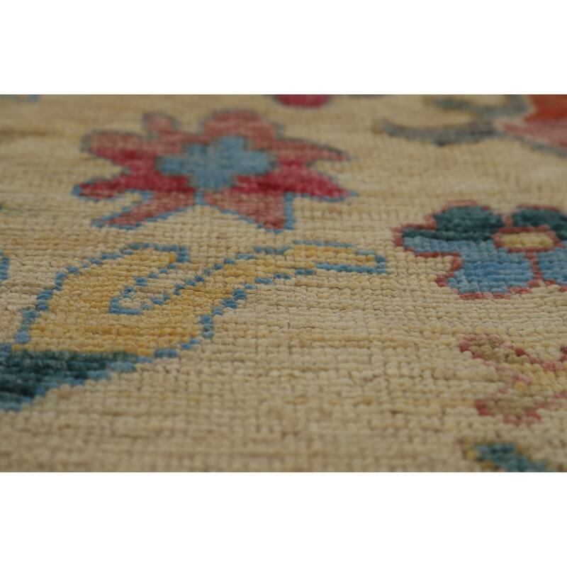 Hand Knotted Oriental 100% Wool Carpet Transitional All-Over Beige & Ivories Oushak Area Rug - 14' 11'' X 12' 0''