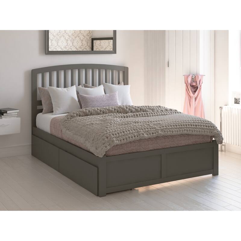 Richmond Queen Platform Bed with Footboard and 2 Drawers in Grey