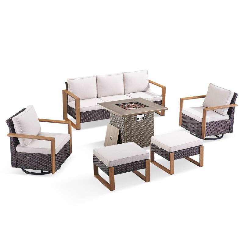 Pocassy 4/6/8PCS Sofa Swivel Chair with Fire Pit Table Set