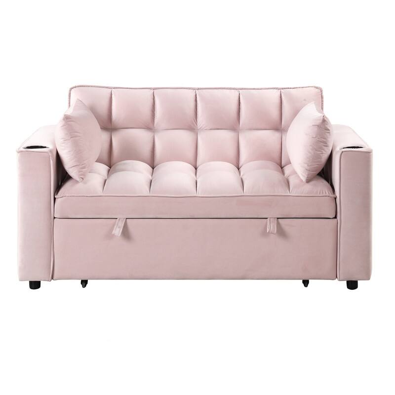 4-1 Multi-Functional Sofa Bed, 55.3" Sleeper Sofa Bed with Cup Holder & USB Port, Convertible Sleeper Couch Bed for Living Room