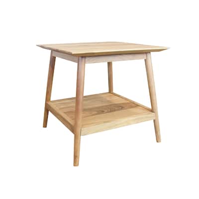 Solid Acacia Wood End Table with Shelf
