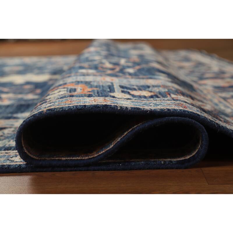 Hand Knotted Oriental 100% Wool Carpet Transitional All-Over Navy Blue & Blues Oushak Area Rug - 9' 9'' X 8' 2''