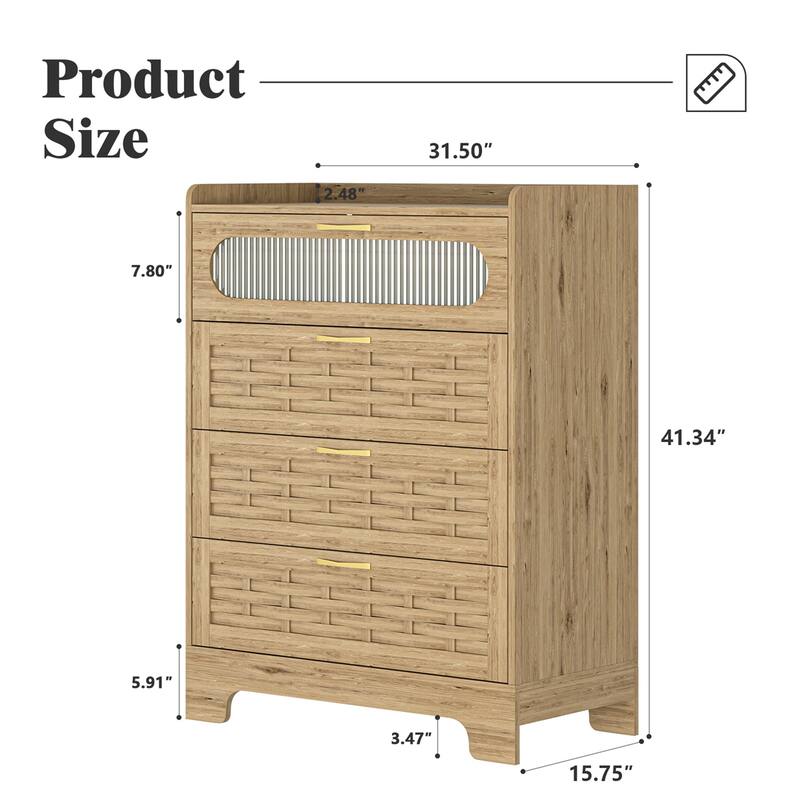 Wood 4 Drawer Dresser for Bedroom,Large Double Dresser w/Wide Drawers