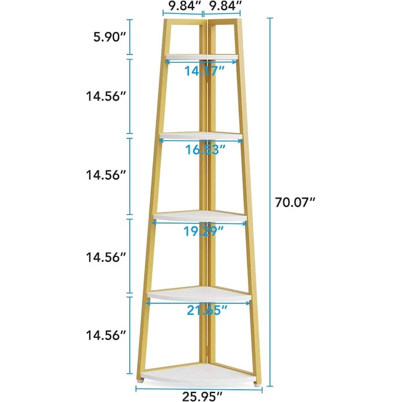 70 inch Tall Corner Shelf, 5 Tier Bookshelf Bookcase, Modern Corner Ladder Shelf Plant Stand for Living Room