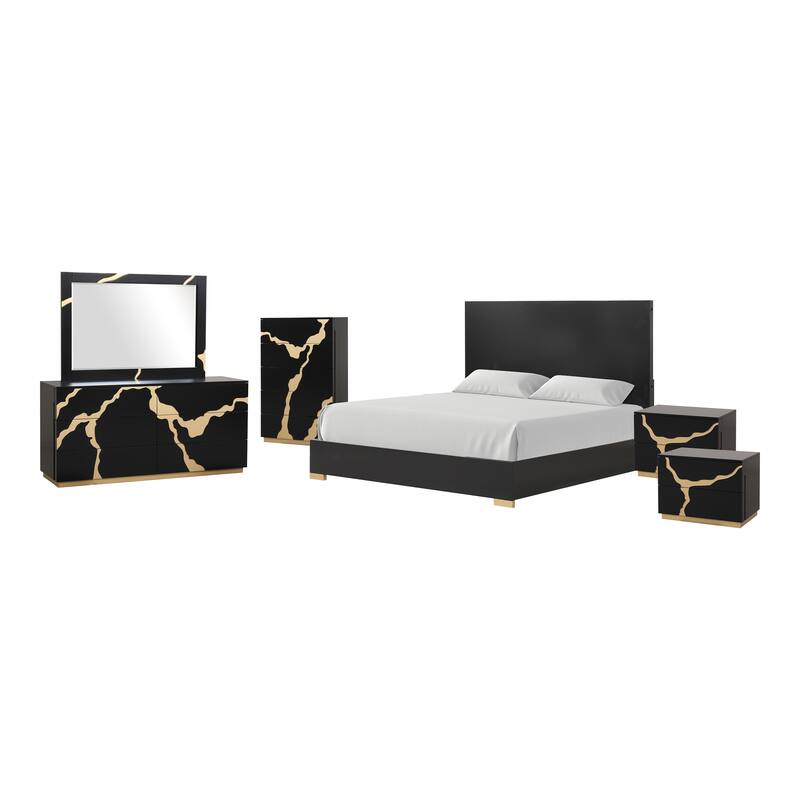 Furniture of America Kismet Modern 6-Piece Black Wood Platform Bedroom Set