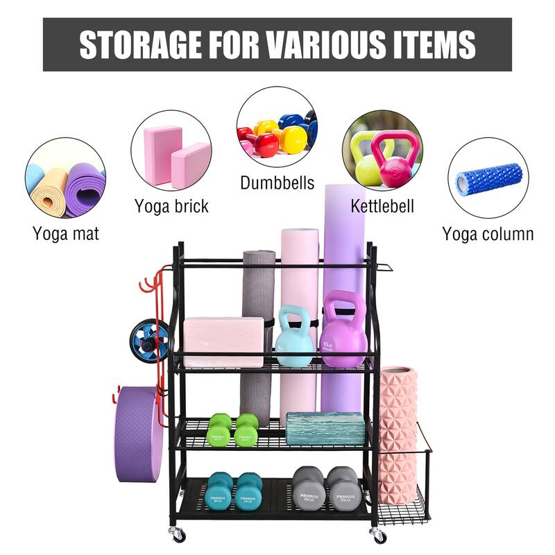 Yoga Mat Storage Racks,Home Gym Storage Rack for Dumbbells Kettlebells Foam Roller, Workout Equipment Storage Organizer