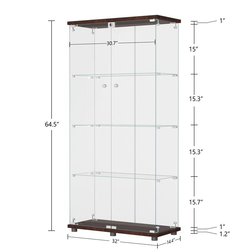 Modern Tempered Glass Bookshelf with Glass Doors Curio Display
