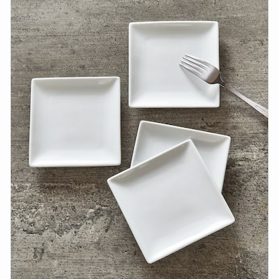 Whiteware Square Plate Set Of 4 Porcelain Dinnerware Serving Plate, 5 inch, Dishwasher Safe