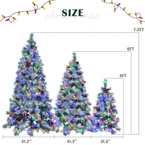 6FT Pre-Lit Spruce Snow Flocked Christmas Tree with Pine Cones - Bed ...