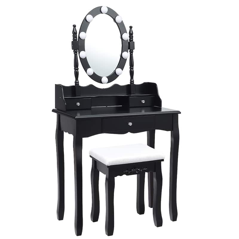 Costway Makeup Vanity Dressing Table 10 Dimmable Bulbs WhiteBlackBrown