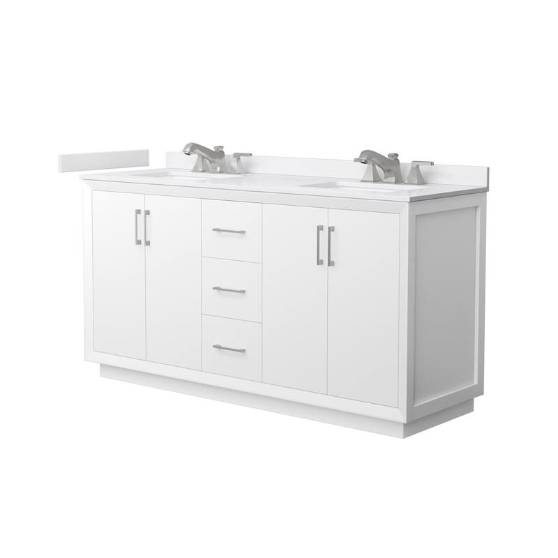 Wyndham Collection WCF4141-66D-VCA-US3MXX Strada 66" Free Standing - White / White Cultured Marble Top / Brushed Nickel