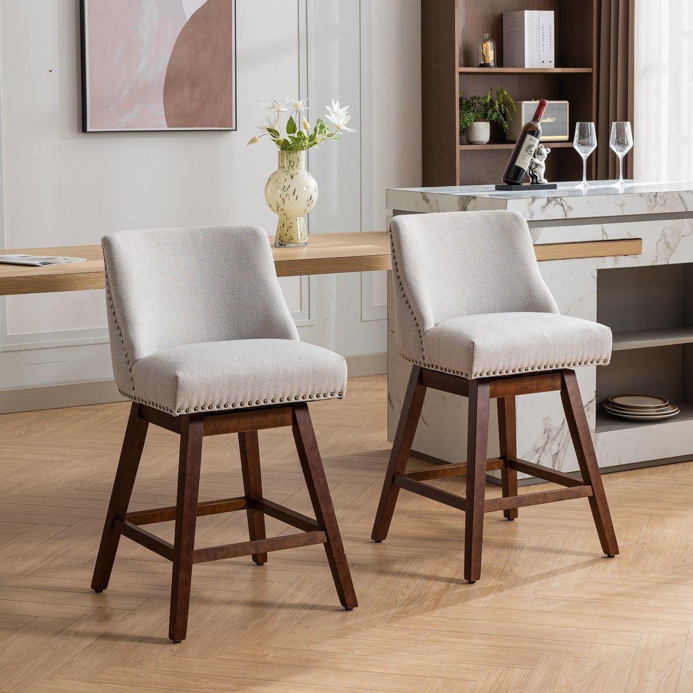 Curved Back Barstools Set of 2 with 360° Swivel Seat and Thick Cushion