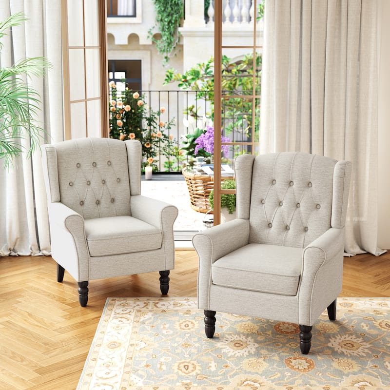 Button Tufted Wingback Upholstered Accent Chairs Set of 2