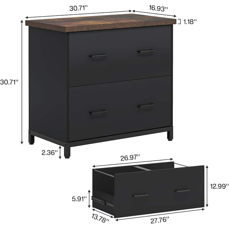 2-Drawer Lateral File Cabinet, Rustic Wood Filing Cabinet, Brown & Black