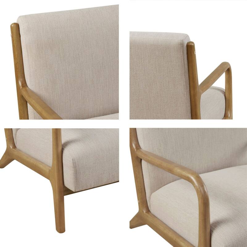 Roomfitters Mid Century Modern Lounge Chair with Solid Wood Frame, Upholstered Accent Chair for Living Room, Cream