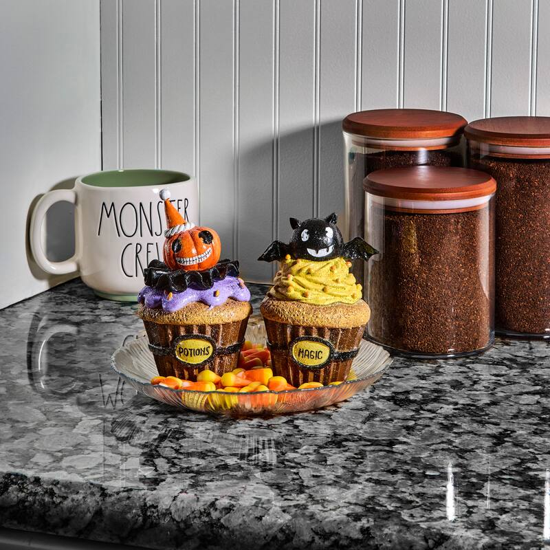 5-5.5" Resin Ghost Bat and Pumpkin Cupcake Set of 2