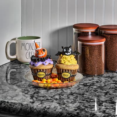 5-5.5" Resin Ghost Bat and Pumpkin Cupcake Set of 2