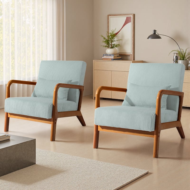 Modern Corduroy Upholstered Accent Chair with Wood Legs Set of 2