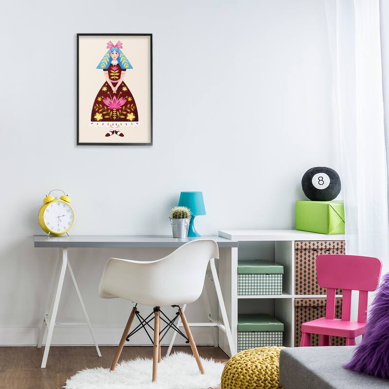 Stupell Blue Haired Folk Girl Framed Giclee Art Design By Hannah Moren