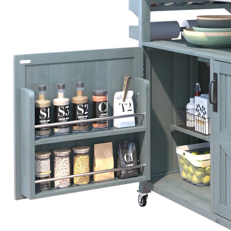53.3" Outdoor Kitchen Island with Raised Shelf,Solid Wood Storage Cabinet with Stainless Steel Top(NO CHAIR) - N/A