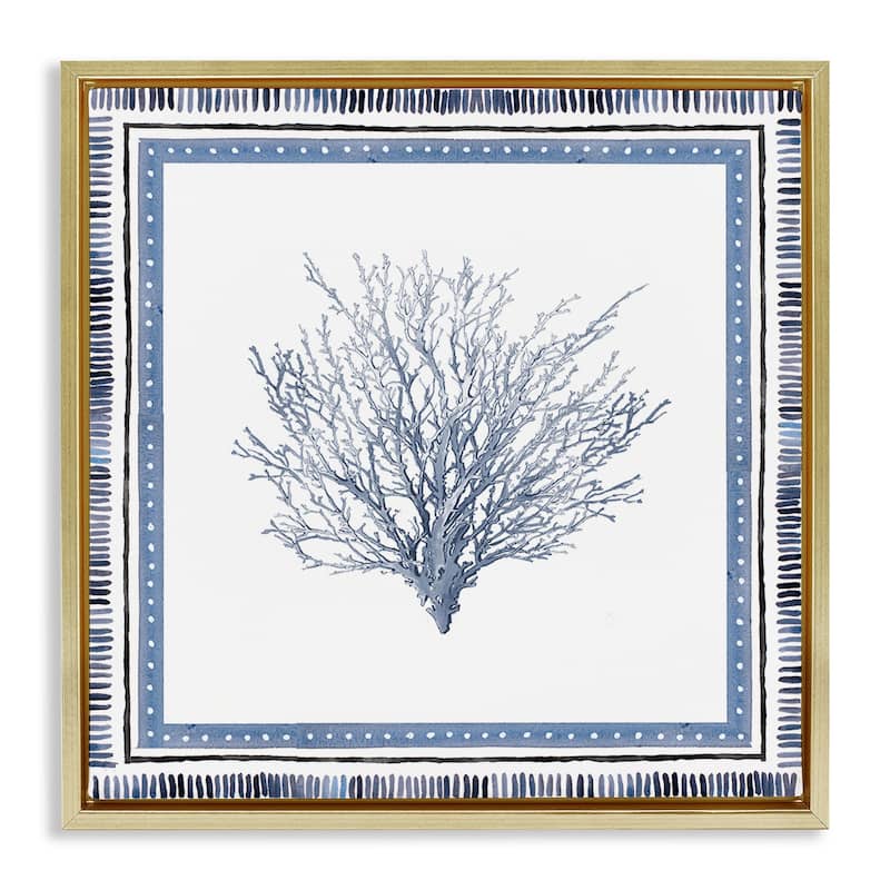 Stupell Bordered Oceanic Coral Framed Floater Canvas Wall Art Design By Lanie Loreth - 18 x 18 - Gold