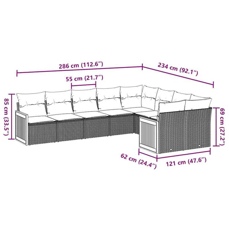 vidaXL Patio Sofa Set with Cushions Outdoor Conversation Furniture Poly Rattan