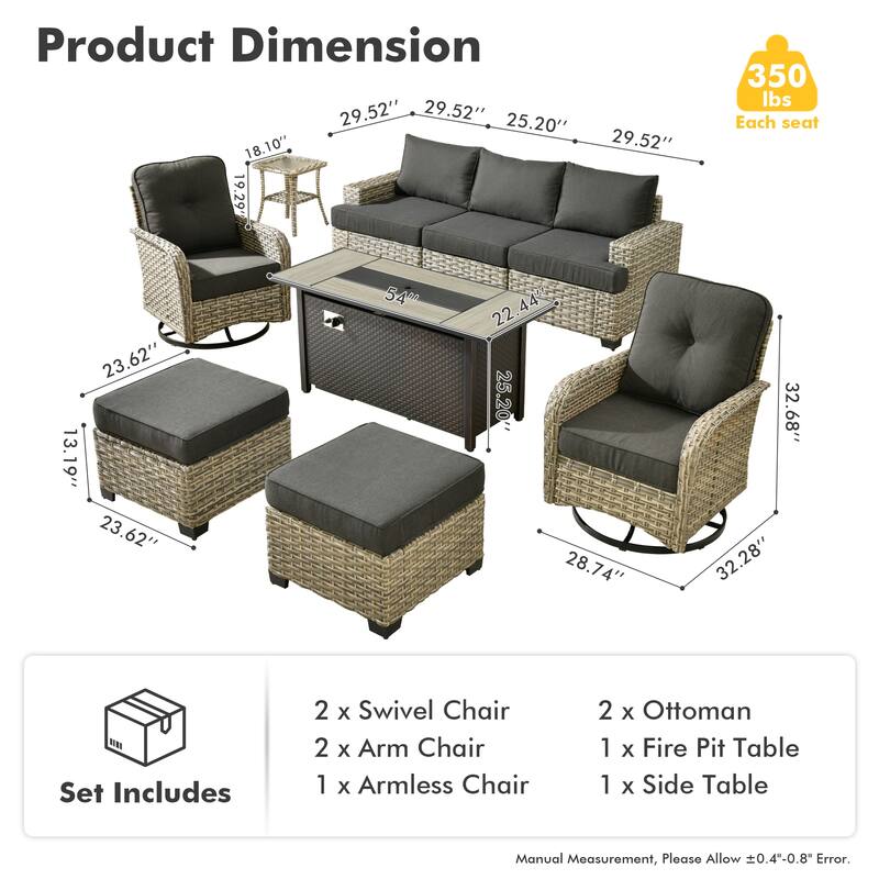 HOOOWOOO 9-piece Patio Sofa Wicker Swivel Rocking Chair Conversation Set