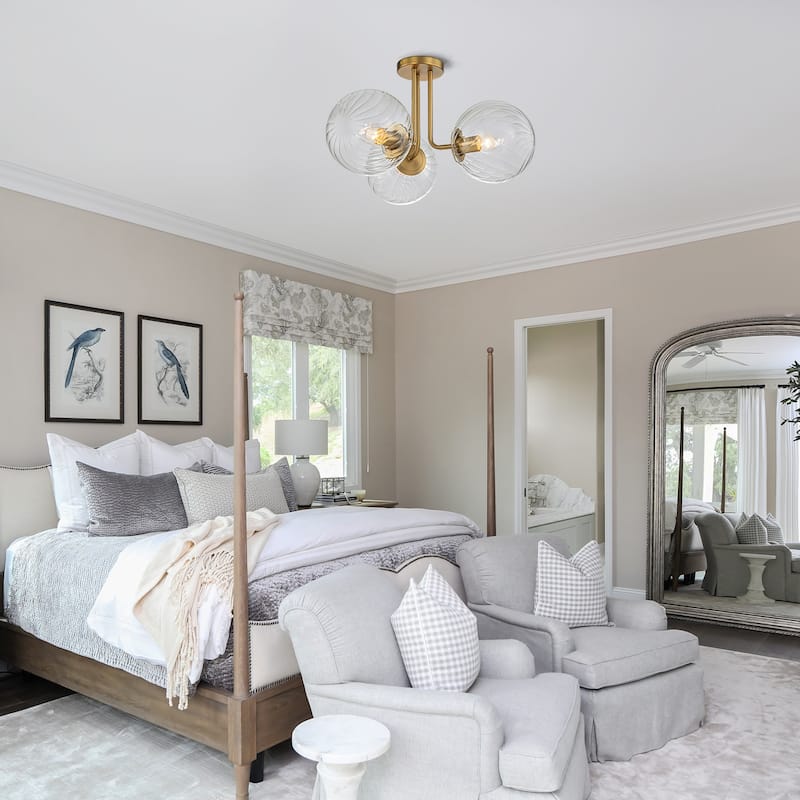 3 - Light 22'' Modern Sputnik Globe Glass Semi Flush Mount Light