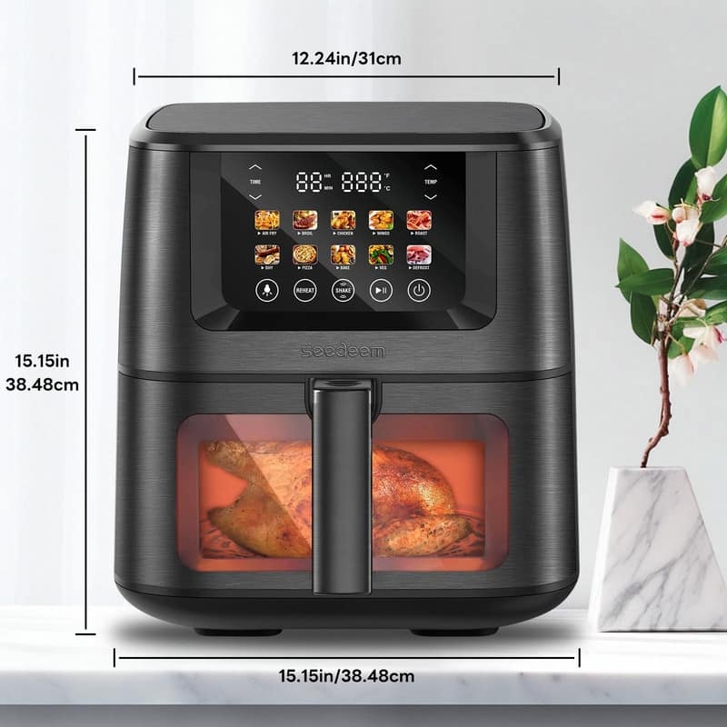Air Fryer with Color LCD Display Touchscreen with ClearCook Cooking Window,Broil,Roast,Dehydrate,Bake