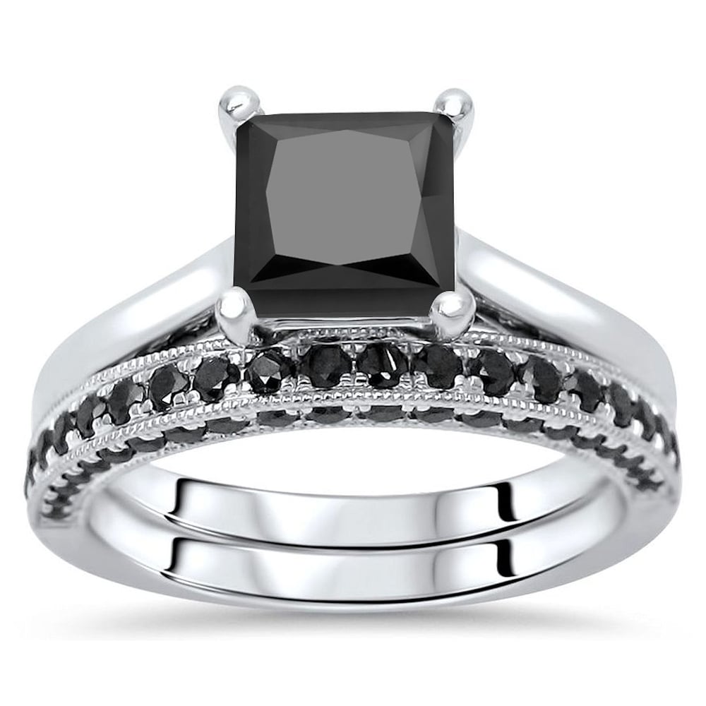 5ct Princess Cut Wedding ring pillow Black weddings Ring