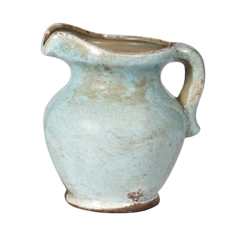 Weathered Patina Finish Terracotta Jug Vase - 8.5" - Blue