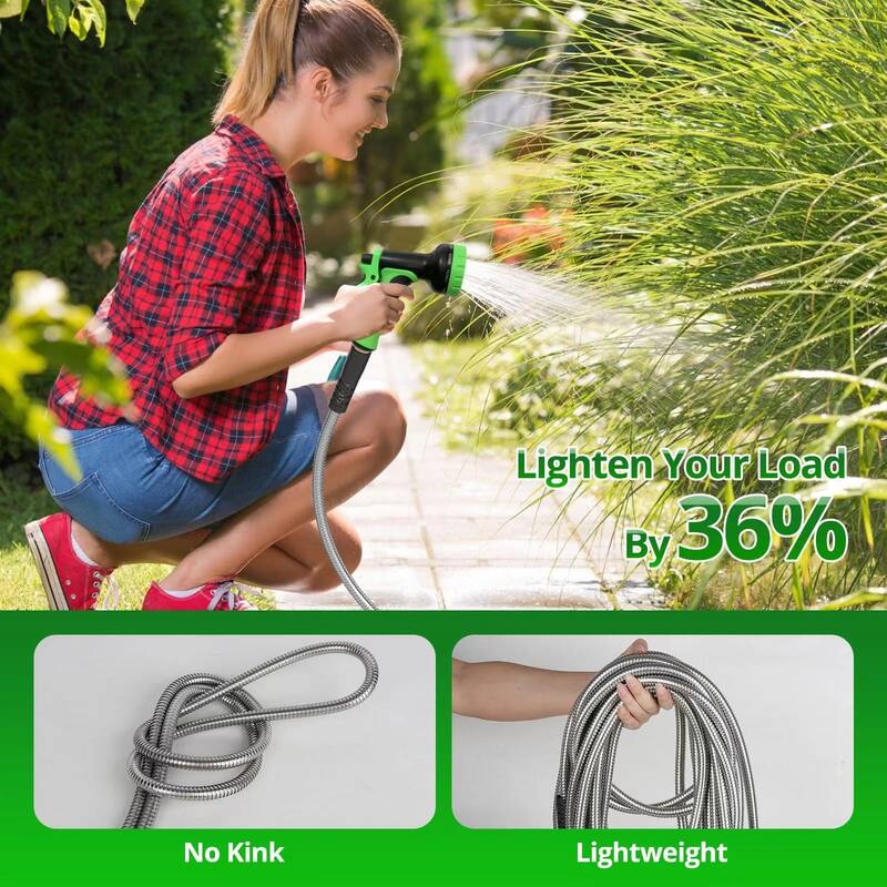 100-Foot Stainless Steel Garden Hose Silver Kink-Resistant Durable Heavy-Duty Outdoor Watering Hose with Connectors - 100 Ft