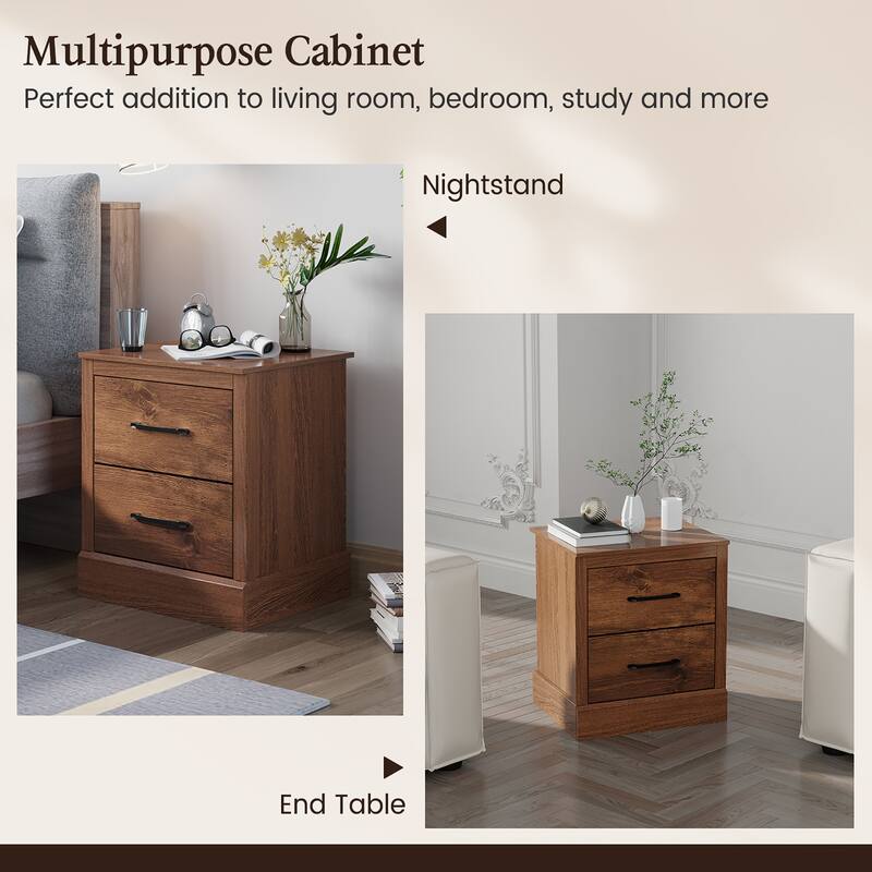 Costway 2 Drawer Nightstand Bedside Table Compact Sofa End Table Dark