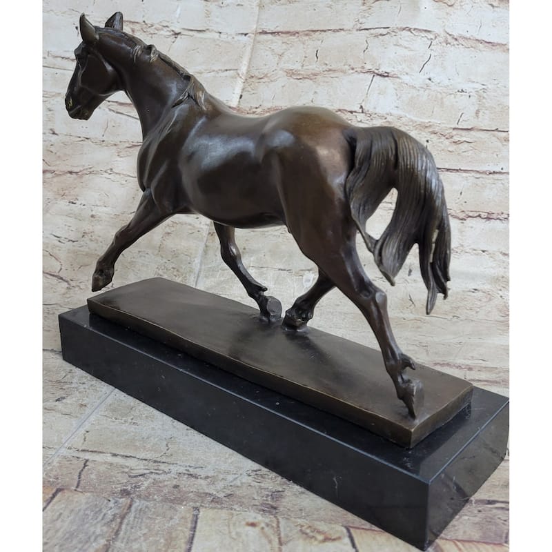 Signed Prosper Lecourtier Racing Imitative Horse Stallion Hot Cast Sculpture Marble Base