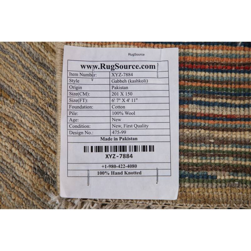 All-Over Gabbeh Kashkoli Oriental Area Rug Hand-knotted Wool Carpet - 4'11" x 6'7"