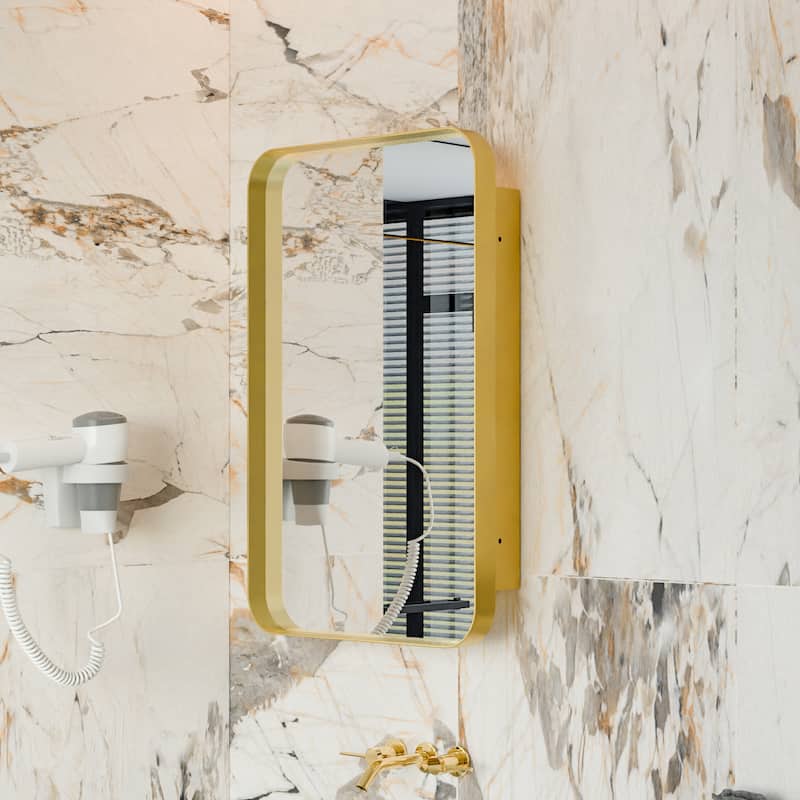 Metal Framed Medicine Cabinet with Mirror and Adjustable Shelves - Gold