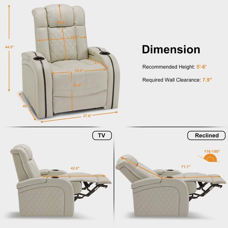 MCombo Power Recliner Chair with Adjustable Headrest, Dual Motor Home Theater Seating with USB Port, Breathable Leather HTS411