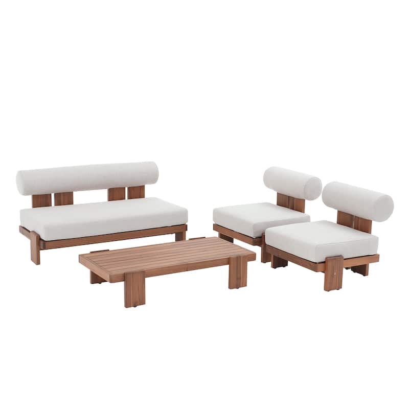Modern Wooden Outdoor Sofa Set with Cushions