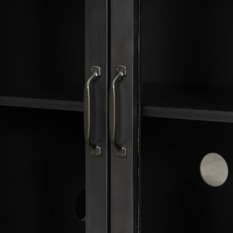 4-Door Wood Storage Cabinet Buffet Sideboard with Shelves, Modern Display Cabinet with Glass Doors, Accent Console Table